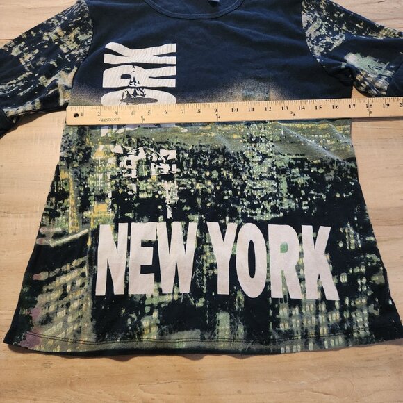 Apt. 9 New York T-Shirt NYC Skyline All Over Print Bling Rhinestone Womens Large - Picture 10 of 11